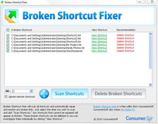 Broken Shortcut Fixer