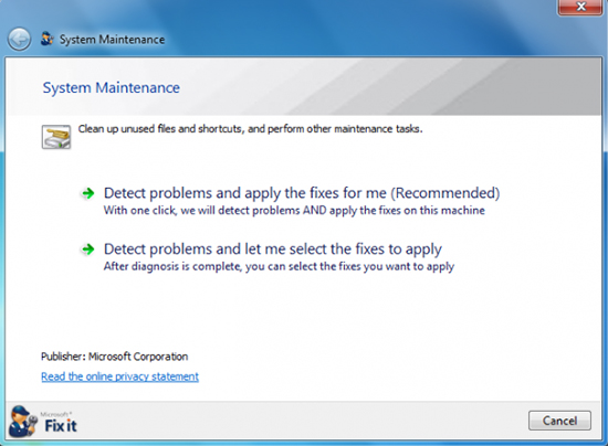 Microsoft System Maintenance Troubleshooter