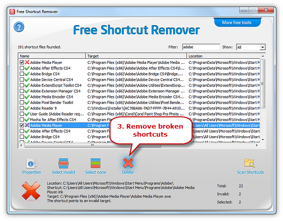 Delete the Invalid Shortcuts