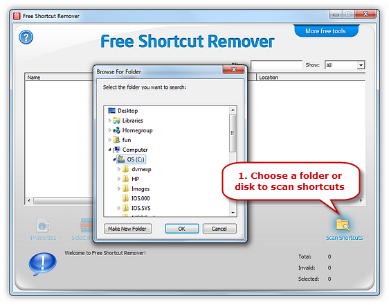 Scan and Select the Invalid Shortcuts