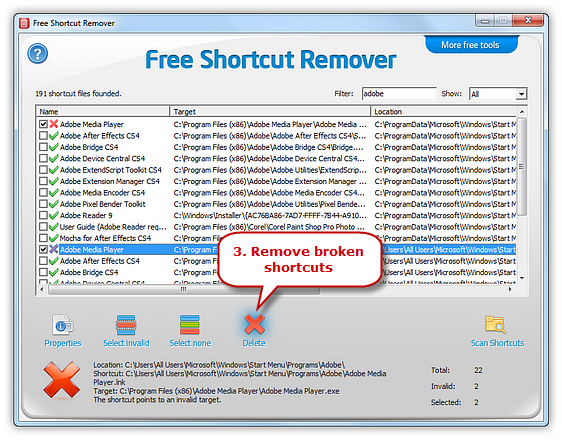 Remove Broken Shortcuts