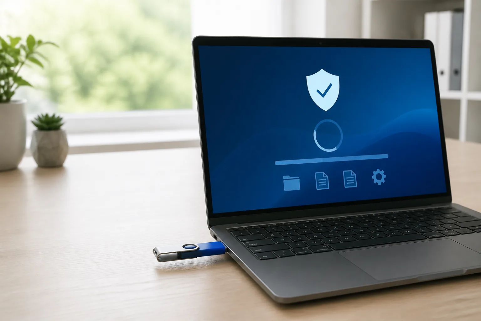 Windows 11 scanning a USB drive for a shortcut virus