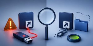 Comparing a suspicious USB shortcut with an ordinary broken shortcut