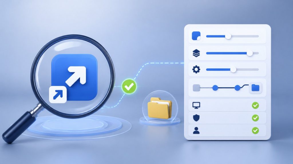 Inspecting Windows shortcut properties, target path, and security details