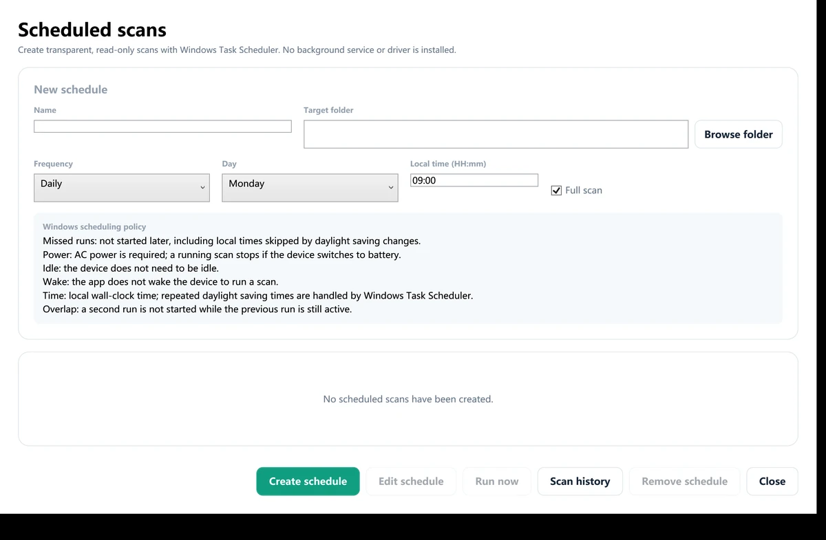 Shortcut Remover scheduled scan settings